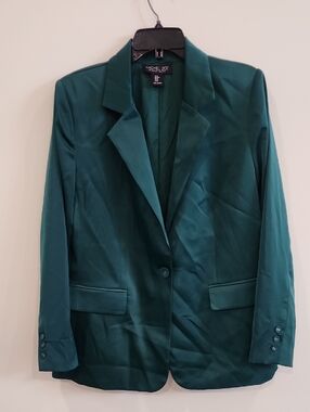 Rachel Zoe Emerald Green Satin Single-Button Blazer
